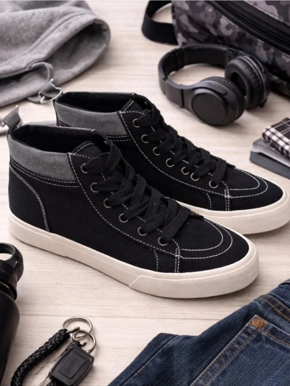 Old Navy Kids Black High-Top Canvas Sneakers with Gray Collar